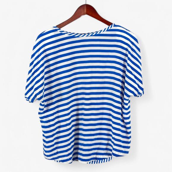 Ellen Tracy Women’s Silk Top Nautical Coastal Breton Stripes Seaside Casual 14 - Picture 1 of 8